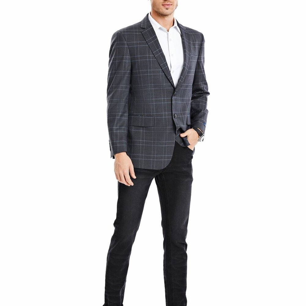 Dark Grey Plaid Notch lapel Men's Jacket